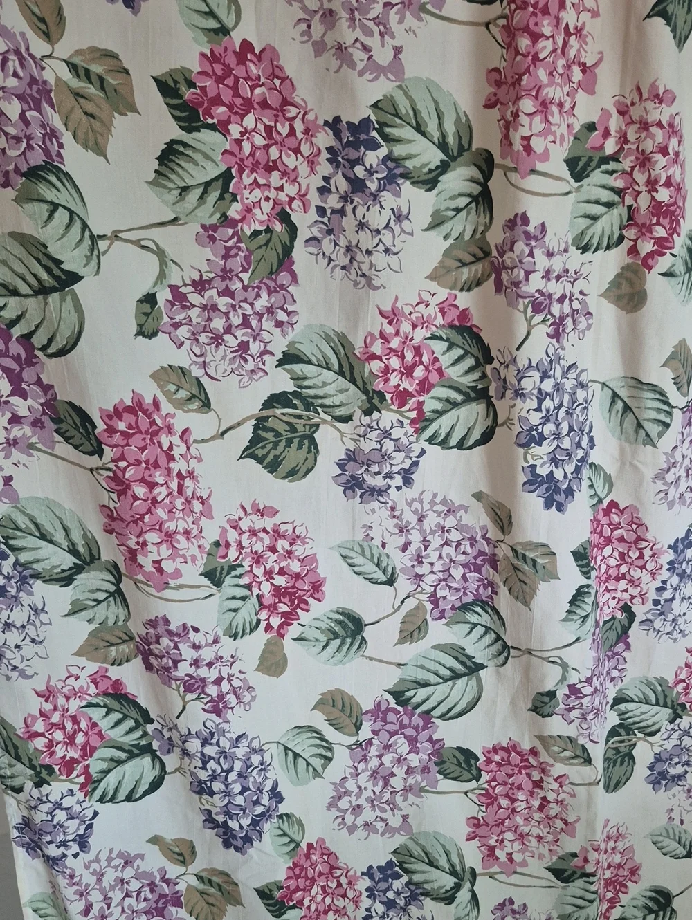 Floral Hydrangea Print Curtain Panel in Cream, Pink & Purple 44x74